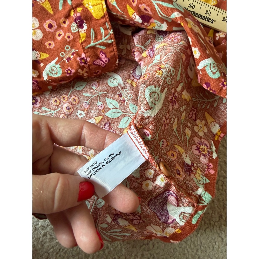 Duluth Trading Shirt Short Sleeve Artisan Hemp Mushroom Floral Camp Brown XL - Picture 7 of 8